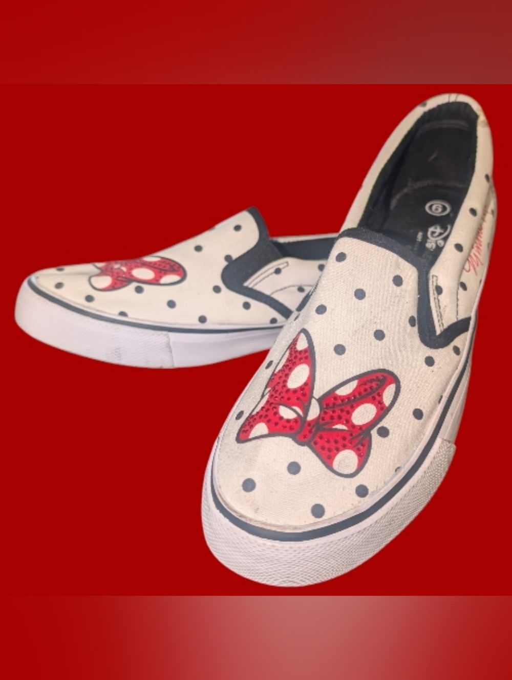 NWOT Disney Parks Women's Minnie Mouse Jeweled Bow Sneakers Canvas Size 9 Dots